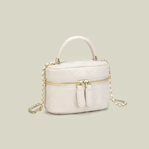 Chic quilted vanity crossbody bag for women, stylish solid color chain shoulder bag.