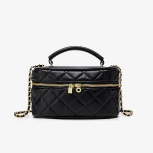Womens black quilted chain crossbody bag stylish shoulder handbag for daily wear