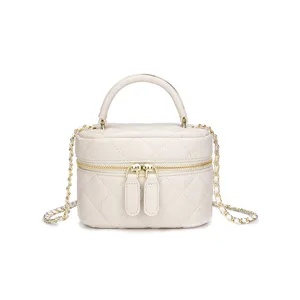 Women's chic quilted crossbody chain bag, solid color, versatile top-handle vanity handbag.