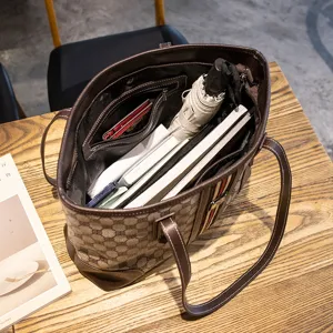Retro monogram commuting tote bag for women, large capacity stylish shoulder bag with web stripe
