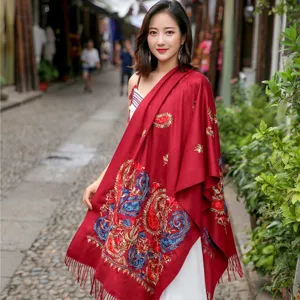 Ethnic Paisley Embroidered Imitation Cashmere Scarf Winter Warm Tassel Shawl Long Soft Wrap Blanket