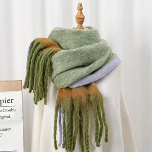 Cozy autumn and winter long tassel plaid scarf for women stylish warm winter neck wrap