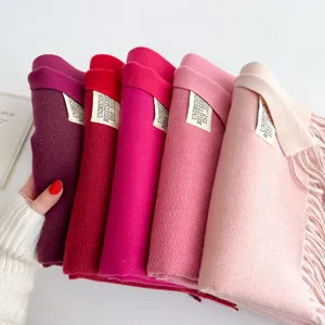 Winter warm imitation cashmere scarf for women long solid color tassel design stylish shawl.