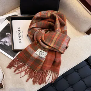 Herbst Winter Karomuster Fransen Kaschmirgefühl Schal Damen, retro langer warmer Quastenschal.