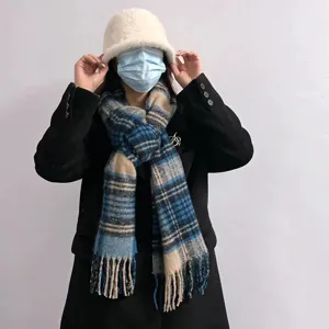 Winter Warmer Mohair Karo Schal Für Damen Koreanisch Farbblock Franse Lang Schal Lässig Tägliche Mode Accessoires
