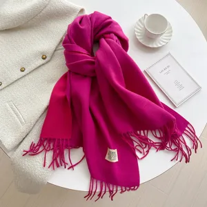 Winter fashion double-sided imitation cashmere scarf solid color long tassel shawl for women