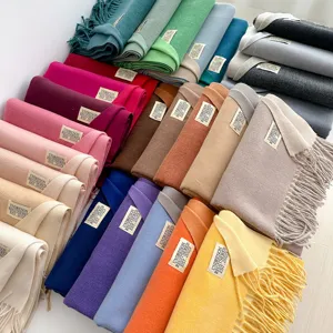 Winter soft solid color cashmere feel tassel scarf couple warm shawl multi-color choice