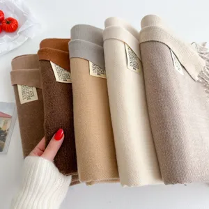 Winter solid color cashmere feel scarf, warm long tassel couple shawl for daily outdoor wear.
