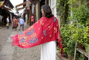 Autumn winter women embroidered cashmere feel scarf ethnic paisley fringe warm shawl detail