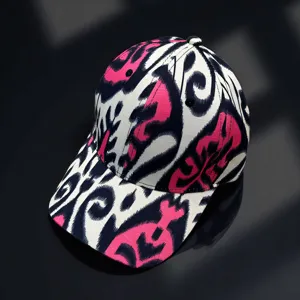 Ethnic style women's baseball cap summer sun protection pink black printed adjustable sun hat