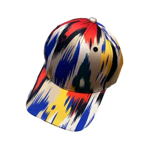 Ethnic style baseball cap with vibrant ikat pattern, classic curved brim for women outdoor wear