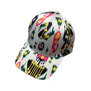 Ethnic style Ikat print baseball cap, vibrant abstract pattern casual duckbill hat.