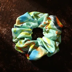 Xinjiang style ethnic fabric hair scrunchie, colorful abstract print elastic pony tail holder.