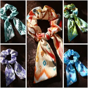 Xinjiang Ethnic Style Printed Fabric Scrunchies with Bow Streamers Multi-color Hair Ropes