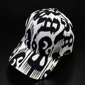 Ethnic style abstract print baseball cap, black and white sun protection casual sports hat.