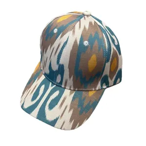 Ethnic print baseball cap, traditional ikat style sun protection hat for outdoor tourism.