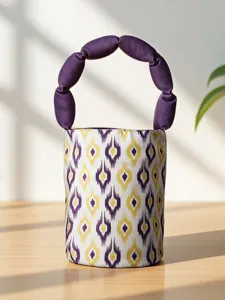 Ethnic style Atlas printed bucket bag with unique purple handle, perfect fashion souvenir gift.