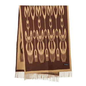 Thickened ethnic style warm winter scarf with classic pattern and soft fringe detail for women.