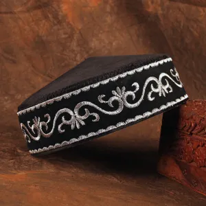 Kazakh ethnic embroidered hat men traditional black skullcap Muslim cap comfortable fabric