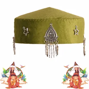 Traditional Kazakh velvet princess hat with metal star and tassel fringe for women.