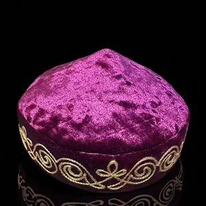 Kazakh style purple velvet embroidered hat traditional ethnic cap for women and men unique craft