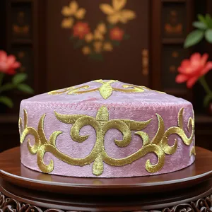 Kasachische Damen Tanz Kappe rosa Samt Gold Stickerei ethnischer Stil traditioneller Hut
