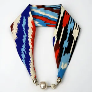 Xinjiang ethnic style silk scarf with magnetic pearl necklace clasp, elegant fashion accessory.