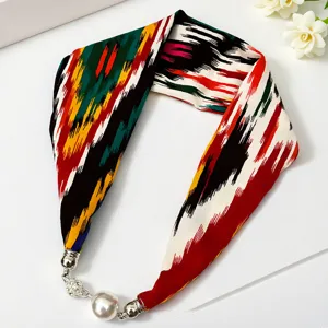 Etnica sciarpa in seta con chiusura a perla magnetica, elegante lungo nastro per donne.
