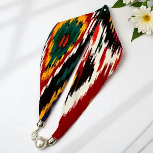Xinjiang Atlas silk scarf women magnetic pearl necklace long strip stylish gift accessory