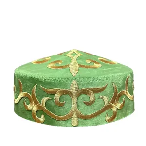 Traditionelle kasachische Damen bestickte Mütze, grün gold ethnische Tanz Performance Kappe.
