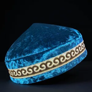 Ethnic Style Velvet Embroidered Hat Traditional Kazakh Pattern Warm Brimless Cap Fashion Headwear For Adults
