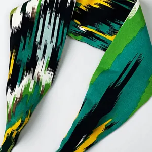 Xinjiang style abstract pattern long narrow silk scarf, elegant twilly accessory for women.