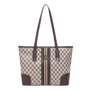 Women commute tote bag stylish large capacity shoulder bag with classic retro design main view.