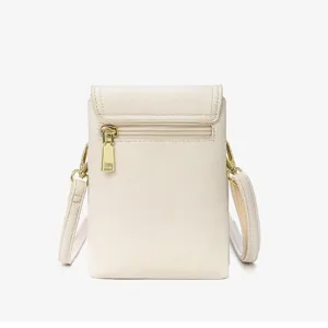 Mini sac bandoulière unie pour femme, sac de téléphone en cuir synthétique avec quincaillerie dorée.