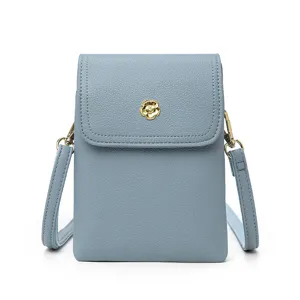 Élégant sac à bandoulière mini unicolore bleu clair pour femme avec fermoir fleur doré chic