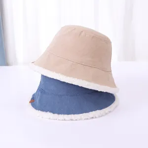 Corduroy lamb wool bucket hat autumn winter warm cozy thick double sided basin hat soft cap