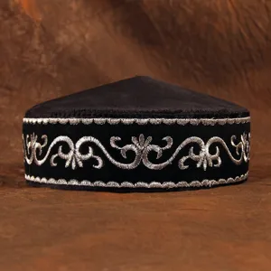 Kazakh ethnic embroidered cap black silver traditional men hat ethnic style accessory