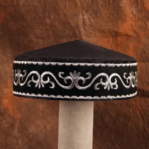 Traditional Kazakh style black embroidered mens hat ethnic minority cap fashion new