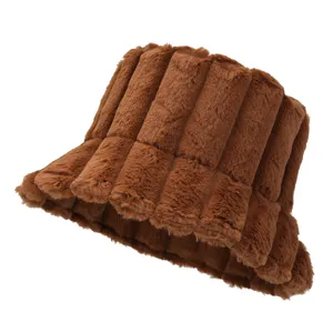 Winter plush bucket hat for women, thick warm furry hat, Japanese ins style brown hat.