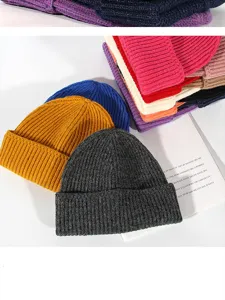 Classic solid color knitted beanie winter warm casual pull-on cap for men and women