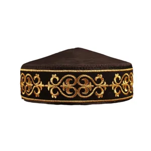Traditional Kazakh embroidered skullcap for men ethnic golden pattern traditional headwear