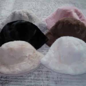 Plush bucket hat winter warm furry fuzzy fisherman cap multi color options soft winter hat