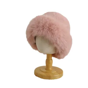 Stylish pink fluffy plush bucket hat for women winter warm fuzzy cap fashion accessory