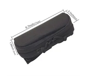 Detailed view of black tactical nylon hard shell glasses case showing precise size dimensions.