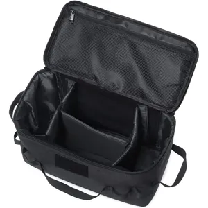 Sac de rangement de camping extérieur noir avec séparateurs réglables et poche filet grande