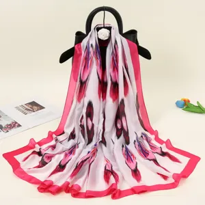 Women's ethnic style silk long scarf with vibrant printed pattern for four seasons use.