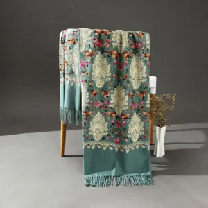 Nepal imitation cashmere embroidered ethnic style scarf shawl with tassels for women winter.
