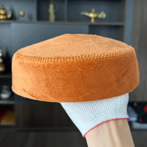 Kazakh ethnic traditional velvet hat orange women winter warm cap folk dance headwear dress