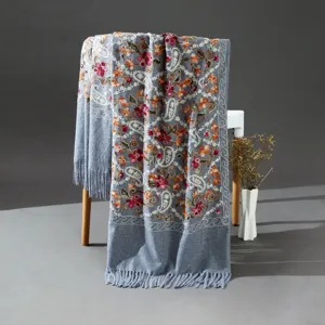 Autumn winter cashmere feel embroidered paisley ethnic scarf women shawl wrap warm