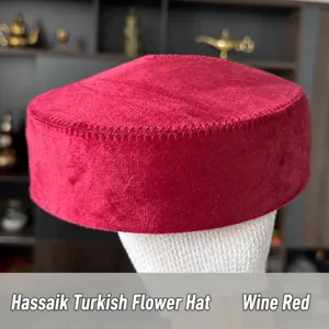 Kazakh ethnic hat velvet burgundy wine red traditional dance costume cap women headwear detail